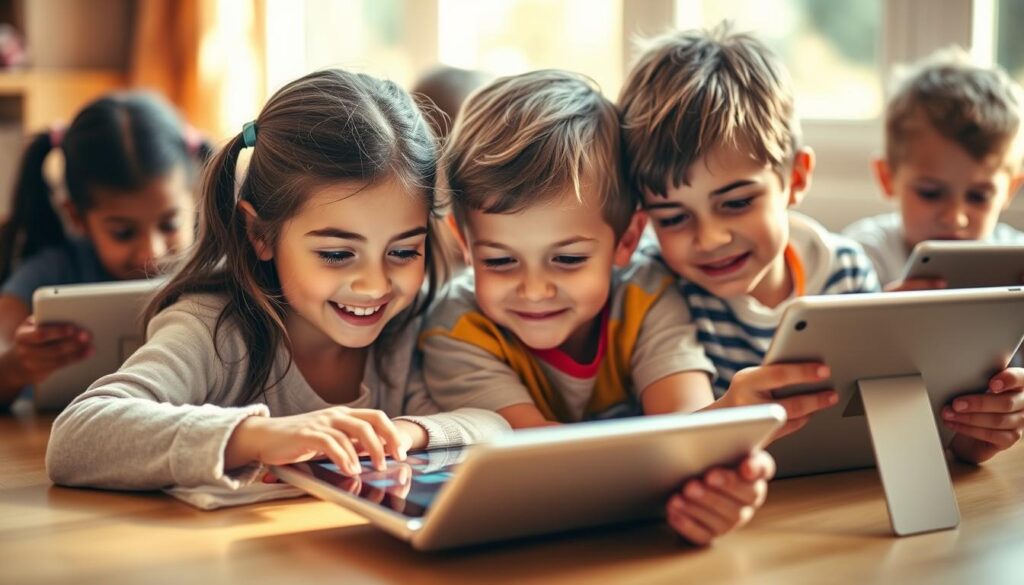 Kids using educational apps on tablet