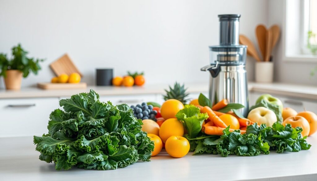 preparing ingredients for juicing